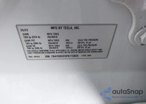 2023 Tesla Model Y Awd/Long Range Dual Motor All-Wheel Drive из США, поврежденный, VIN 7SAYGDEE5PA115859